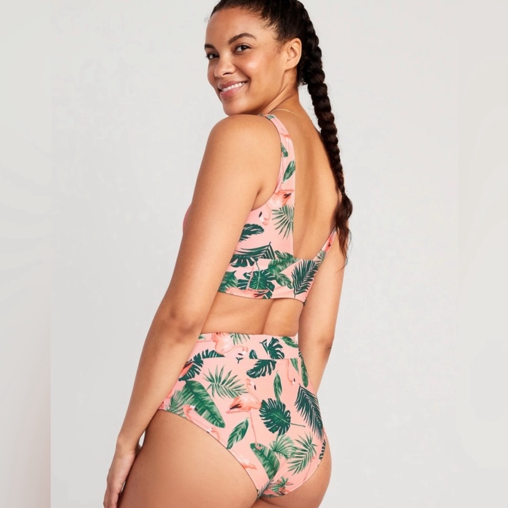 Old Navy Pink and Green Leaf Print Bikini